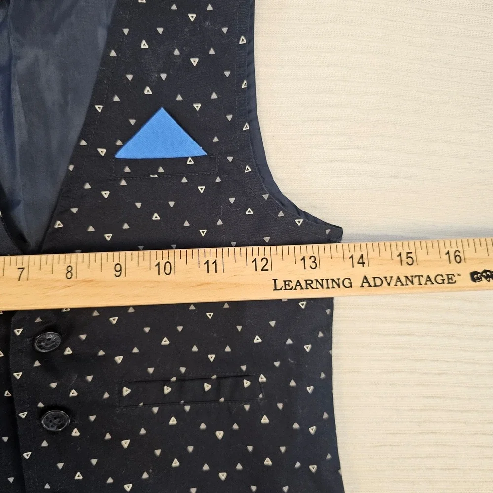 Teamspirit Boys Navy Blue Gold Triangle Print Waistcoat Vest Pocket Square 3-4Y